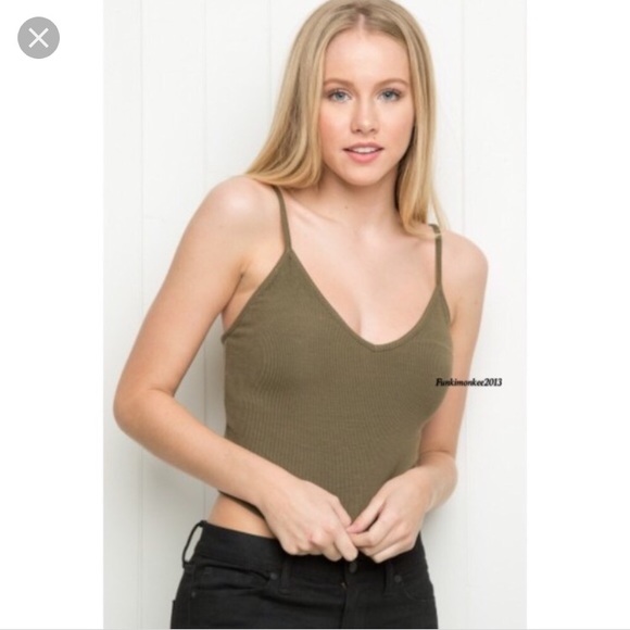 Brandy Melville Tops - Brandy Melville V Joanne Crop Olive Tank Top XS S